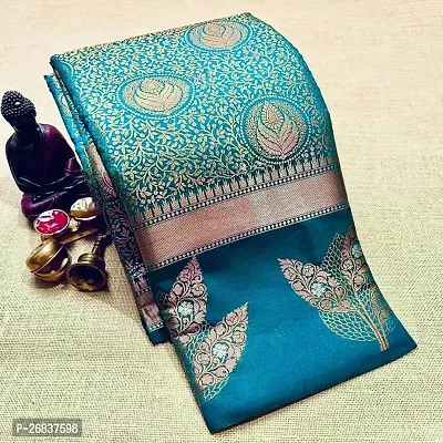 Stylish Teal Art Silk Saree with Blouse piece For Women