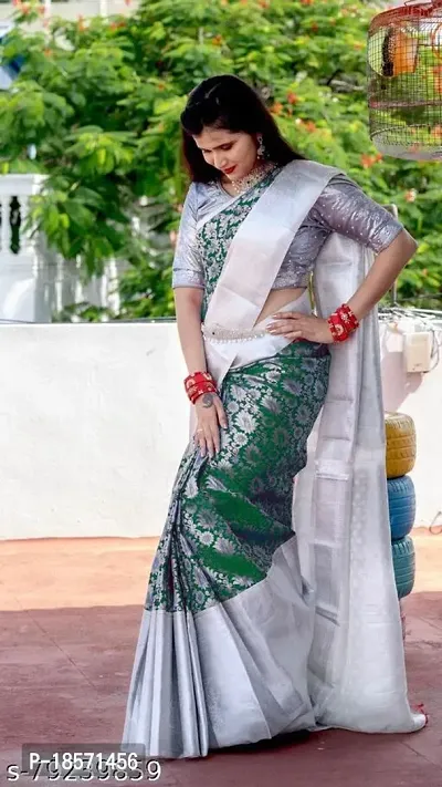 Stylish Art Silk Green Woven Design Saree with Blouse Piece-thumb0