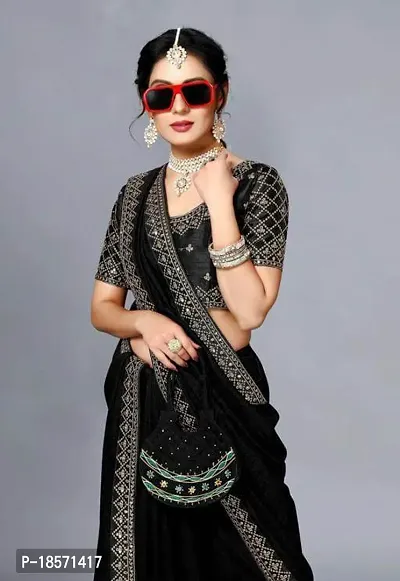 Stylish Art Silk Black Embroidered Saree with Blouse Piece-thumb0