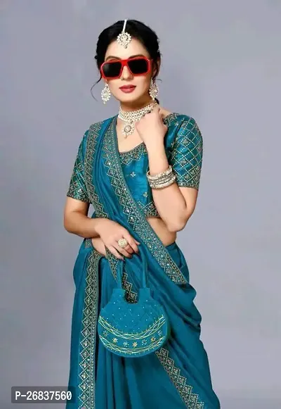 Stylish Teal Art Silk Saree with Blouse piece For Women