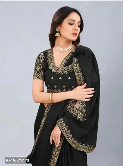 Stylish Art Silk Black Embroidered Saree with Blouse Piece-thumb0