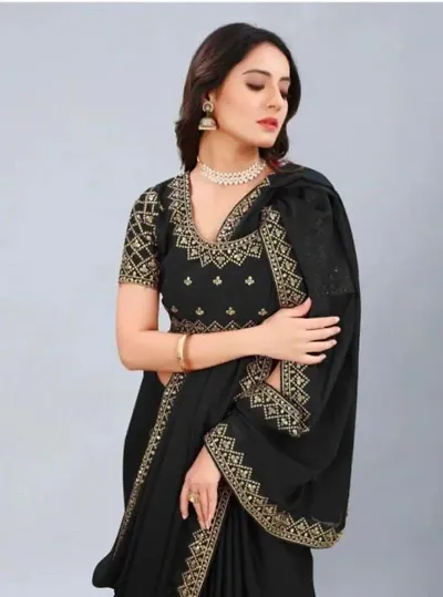 Stylish Art Silk Embroidered Saree with Blouse Piece