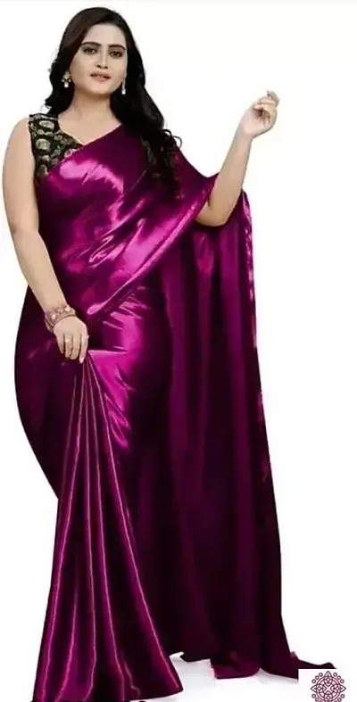 Sanwariya Silks Women's Trendy Satin Plain Saree with Unstitched Blouse Piece (KAMAKHYA_JAMBUN)