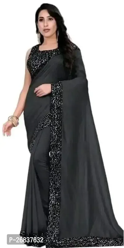 Stylish Black Lycra Saree with Blouse piece For Women-thumb0