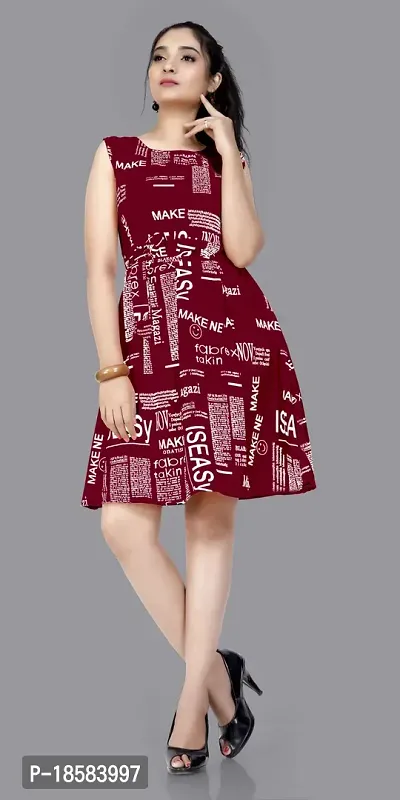 Stylish Maroon Crepe Printed A-Line Dress For Women-thumb0