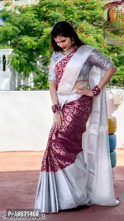 Stylish Art Silk Purple Woven Design Saree with Blouse Piece-thumb0