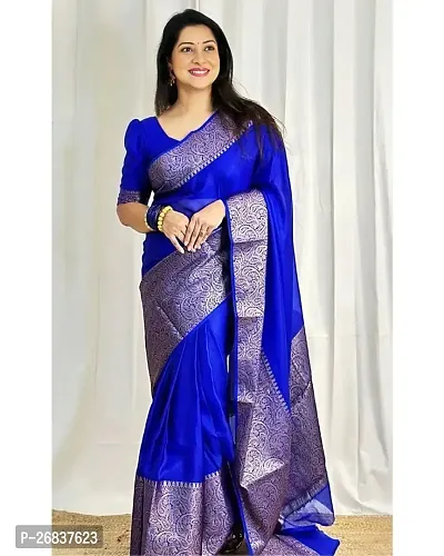 Stylish Blue Art Silk Saree with Blouse piece For Women