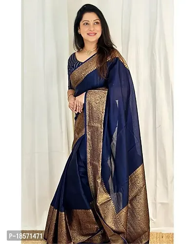 Stylish Art Silk Navy Blue Woven Design Saree with Blouse Piece-thumb0