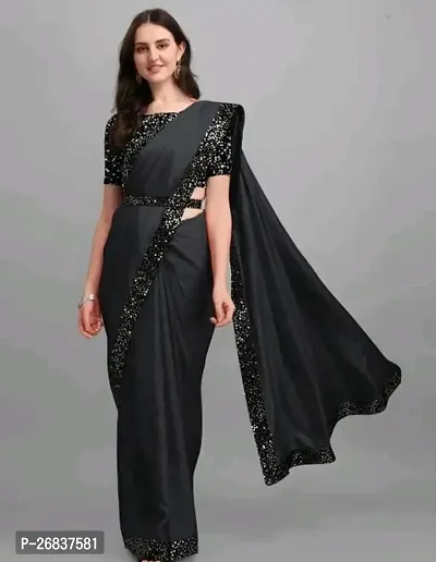 Stylish Grey Lycra Saree with Blouse piece For Women-thumb0