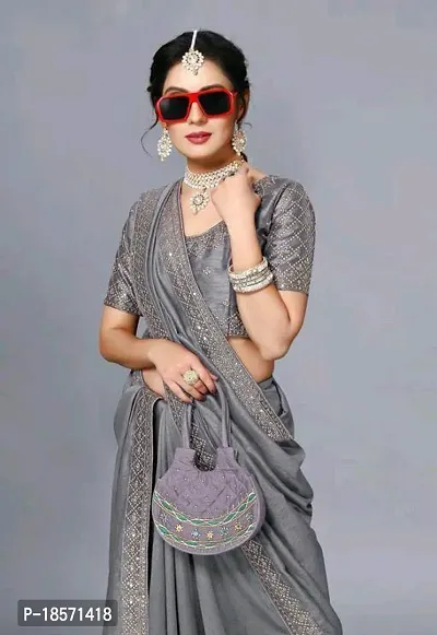 Stylish Art Silk Grey Embroidered Saree with Blouse Piece-thumb0