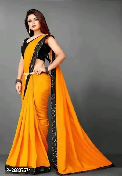 Stylish Yellow Lycra Saree with Blouse piece For Women-thumb0