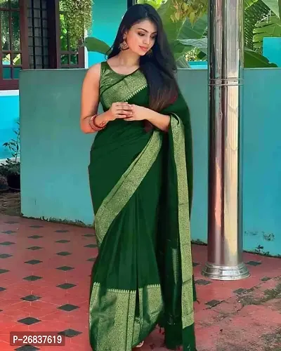 Stylish Green Art Silk Saree with Blouse piece For Women-thumb0