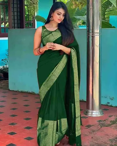 Classic Silk Blend Jacquard Sarees with Blouse piece