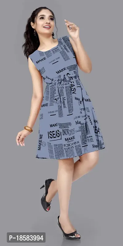 Stylish Grey Crepe Printed A-Line Dress For Women-thumb3