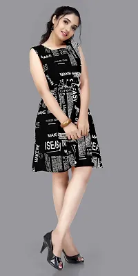 Stylish Black Crepe Printed A-Line Dress For Women-thumb3