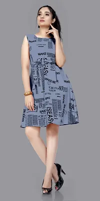 Stylish Grey Crepe Printed A-Line Dress For Women-thumb1