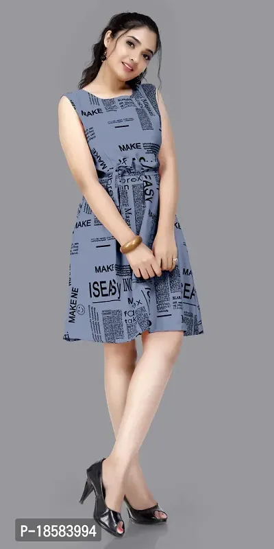 Stylish Grey Crepe Printed A-Line Dress For Women-thumb4