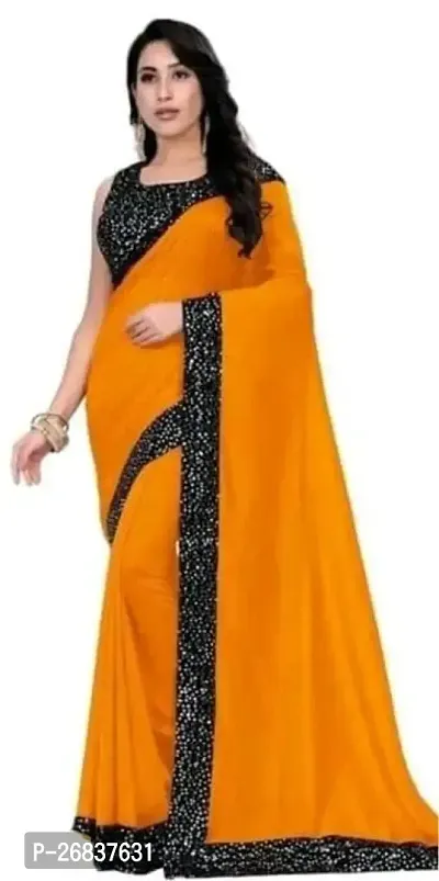 Stylish Orange Lycra Saree with Blouse piece For Women-thumb0