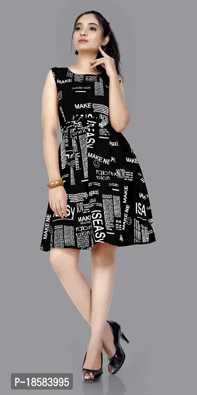 Stylish Black Crepe Printed A-Line Dress For Women-thumb2