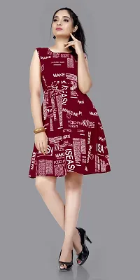 Stylish Maroon Crepe Printed A-Line Dress For Women-thumb1