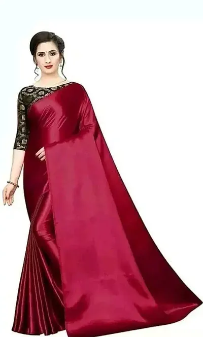 Solid Satin Silk Sarees without Blouse piece