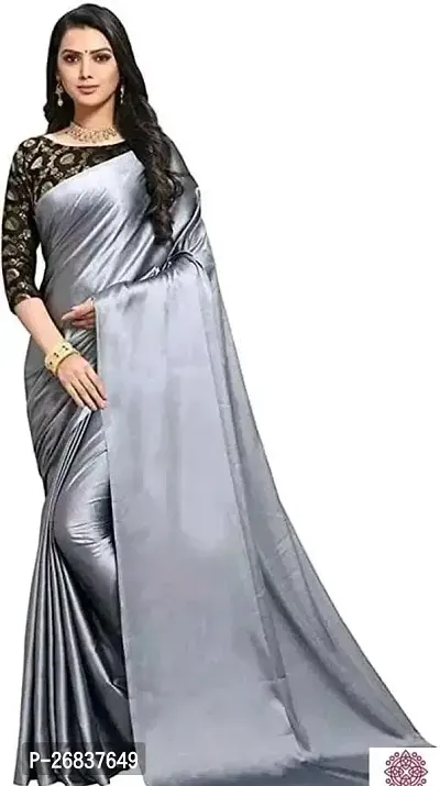 Stylish Grey Art Silk Saree with Blouse piece For Women-thumb0