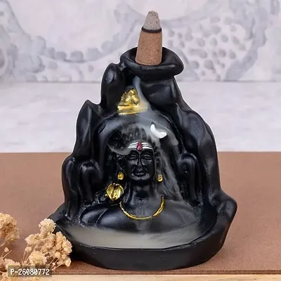 Lord Shiva Adiyogi Statue Cone Incense Holder Showpiece with 10 Free Smoke Backflow for Living Room, Shivratri Saawan Gifts