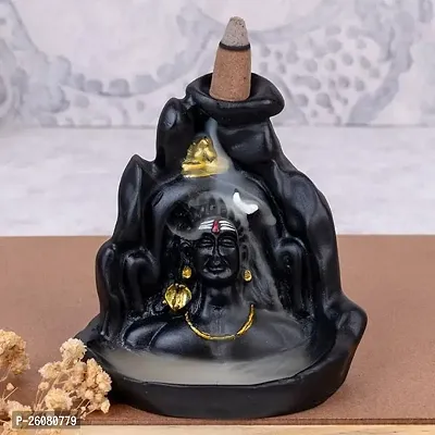 Lord Shiva Adiyogi Statue Cone Incense Holder Showpiece with 10 Free Smoke Backflow for Living Room, Shivratri Saawan Gifts-thumb0