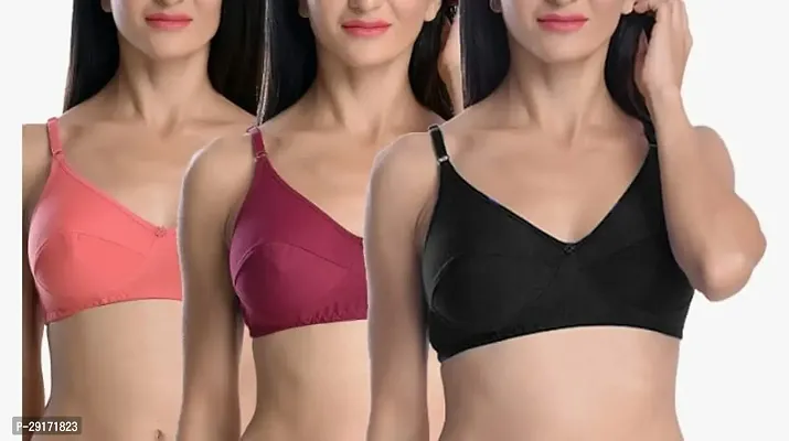 Stylish Cotton Blend Solid Bras For Women Pack Of 3