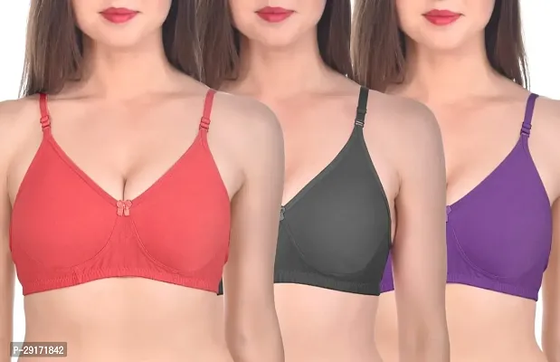 Stylish Cotton Blend Solid Bras For Women Pack Of 3-thumb0