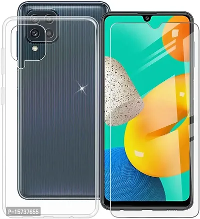 ZARALA Case for Samsung Galaxy M32 (6.40 Inch) with Tempered Glass Screen Protector, Clear Soft Silicone Protective Cover Bumper Shockproof Phone Case for Samsung Galaxy M32-thumb0