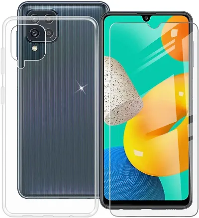 ZARALA Case for Samsung Galaxy M32 (6.40 Inch) with Tempered Glass Screen Protector, Clear Soft Silicone Protective Cover Bumper Shockproof Phone Case for Samsung Galaxy M32
