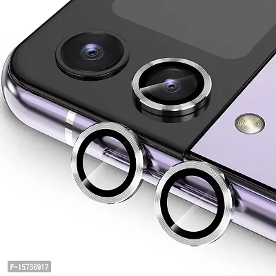 ZARALA Camera Lens Screen Protector for Samsung Galaxy Z Flip 4, Individual Anti Scratch Metal Tempered Glass Camera Cover for Galaxy Z Flip 4 5G, 1 Pack (Silver)-thumb0
