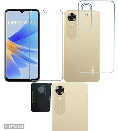 ZARALA Compatible for Oppo A17 [ 1 Pice ] Tempered Glass [ 1 Pice ] Back Screen Protection Front  Back [ 1 Pice ] 3D Back Camera Lens Protector Full Coverage 360 Degree Combo-thumb0