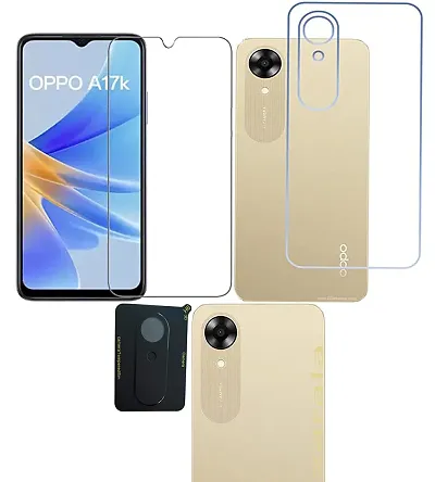 ZARALA Compatible for Oppo A17 [ 1 Pice ] Tempered Glass [ 1 Pice ] Back Screen Protection Front & Back [ 1 Pice ] 3D Back Camera Lens Protector Full Coverage 360 Degree Combo
