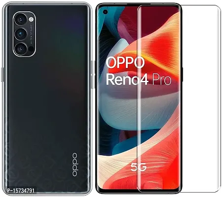 ZARALA for Oppo Reno 4 Pro 5G Transparent Case + Tempered Glass for Oppo Reindeer 4 Pro 5G (6.55 Inches), Soft Silicone Shell Case Cover and 9H Hardness Durable Screen Glass Film Protector ? Clear-thumb0