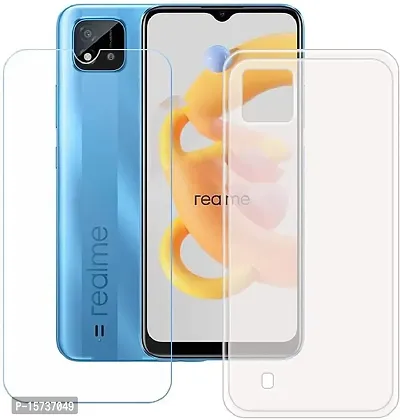 ZARALA Realme C20 + Tempered Glass Screen Protector Protective Film,Slim Semi-Transparent Soft Gel TPU Silicone Protection Phone Case Cover for Oppo Realme C20-thumb0