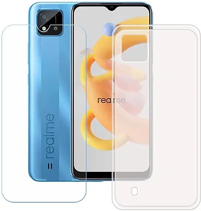 ZARALA Realme C20 + Tempered Glass Screen Protector Protective Film,Slim Semi-Transparent Soft Gel TPU Silicone Protection Phone Case Cover for Oppo Realme C20