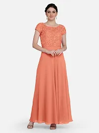 Stylish Orange Georgette Stitched Gown For Women-thumb1