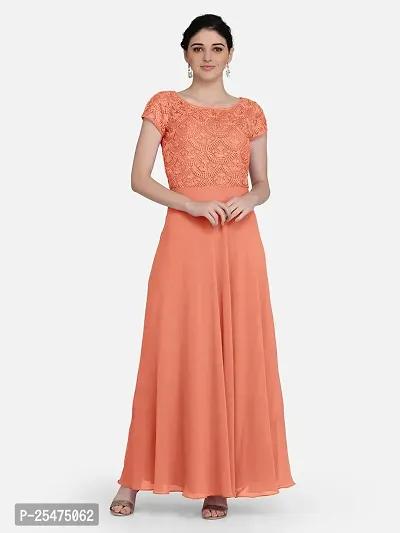 Stylish Orange Georgette Stitched Gown For Women-thumb2