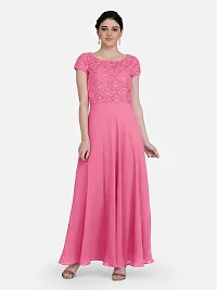 Stylish Pink Georgette Stitched Gown For Women-thumb1