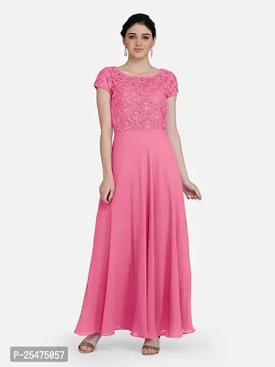 Stylish Pink Georgette Stitched Gown For Women-thumb2