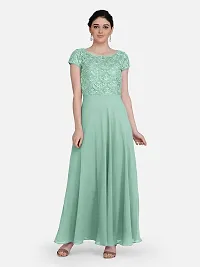 Stylish Green Georgette Stitched Gown For Women-thumb1