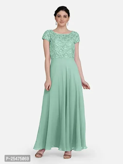 Stylish Green Georgette Stitched Gown For Women-thumb2