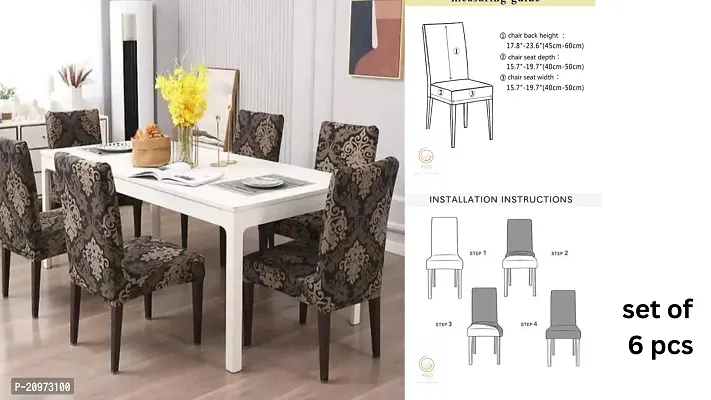 Attractive Slipcovers Elastic Printed Stretchable Dining Chair Covers Set of 6 chair cover (Stretchable ,Removable, Washable)-thumb0