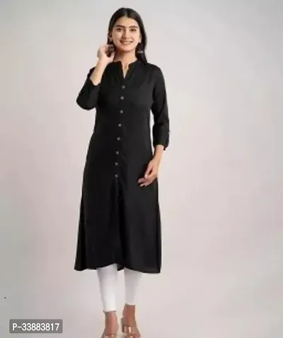 Stylish Black Rayon Solid Stitched Kurta For Women-thumb0