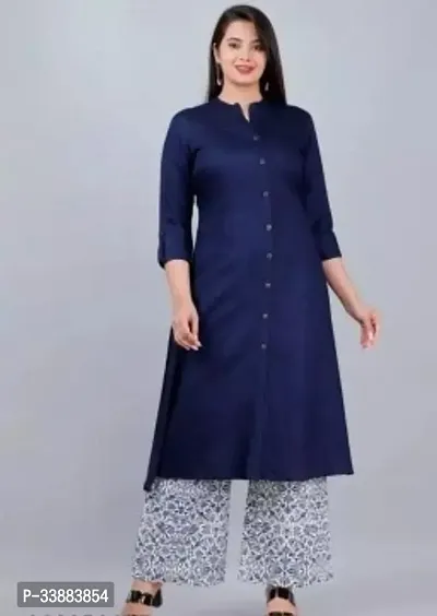 Stylish Blue Rayon Solid Stitched Kurta For Women-thumb0