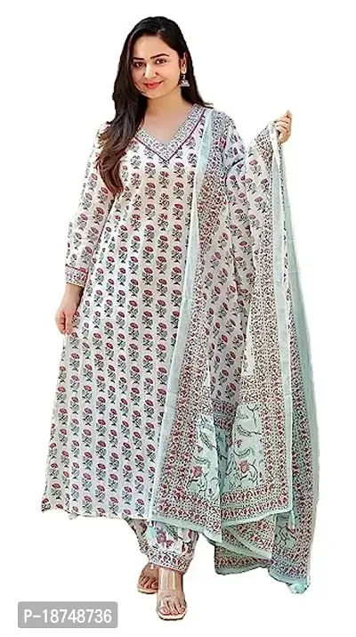 Beautyful  Printed Chanderi Silk Kurta Pant With Dupatta