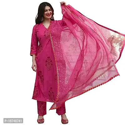 Beautyful  Printed Chanderi Silk Kurta Pant With Dupatta