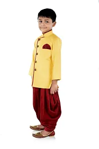 Trendy Yellow Cotton Blend Sherwani and Dhoti Set For Boys-thumb1